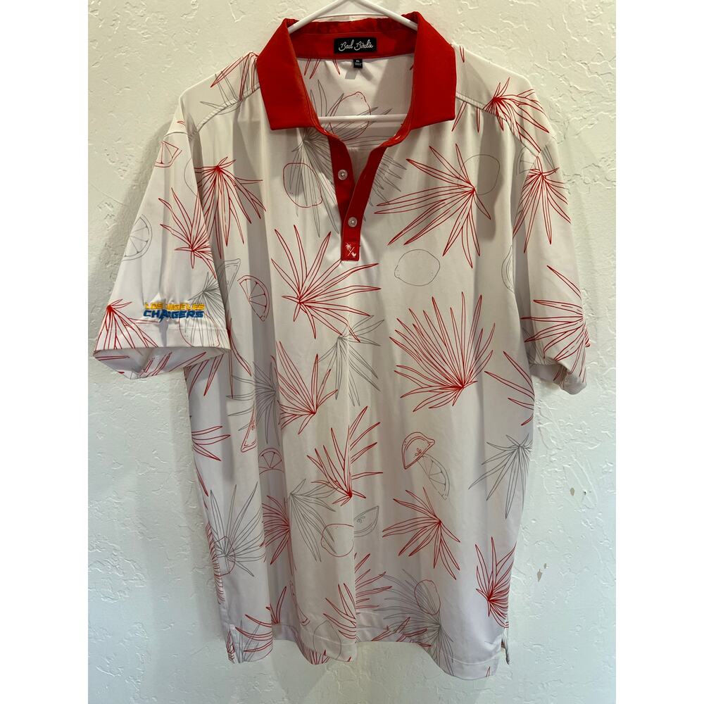 Bad Birdie Los Angeles Chargers Golf Polo Shirt XL Red Palm Print Performance